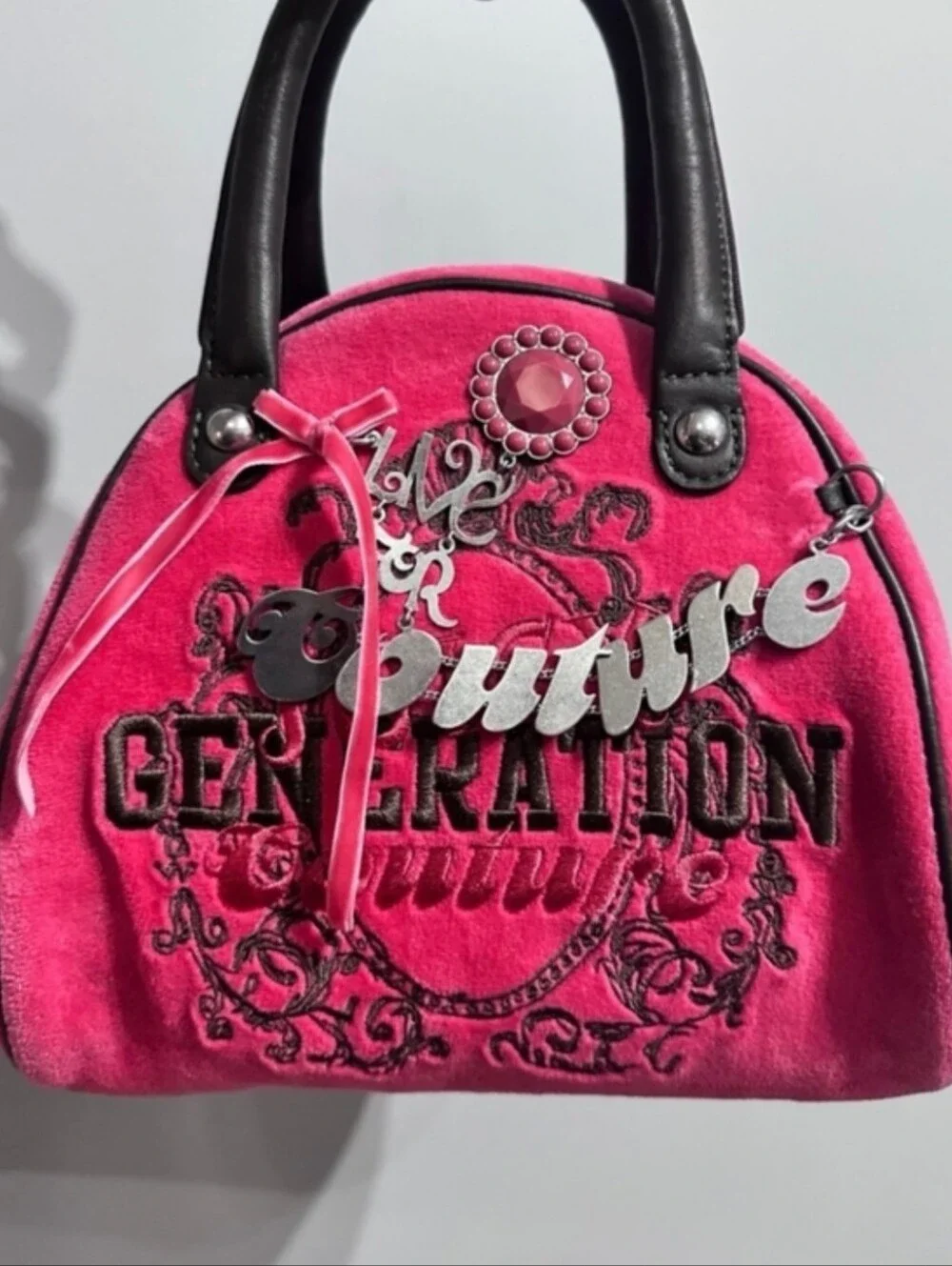 Rare Juicy Couture Y2k Small Dollish Pink Velour GENERATION Couture Bowler Bag